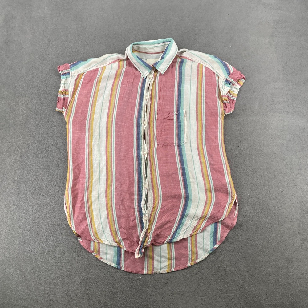 American Eagle Striped Short Sleeve Button Down Shirt Y2K Multi-Color XS